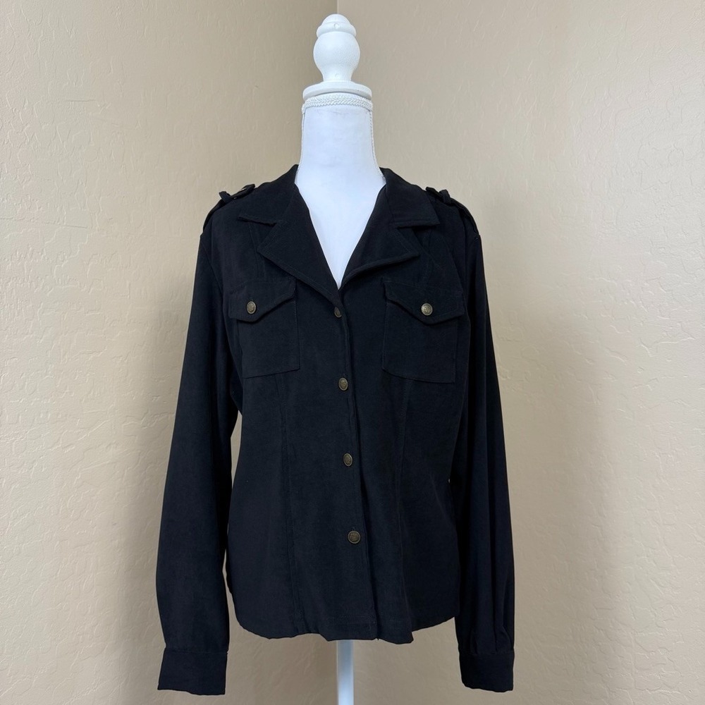Vintage White Stag Black Military Jacket Womens Utility Button Front 90s